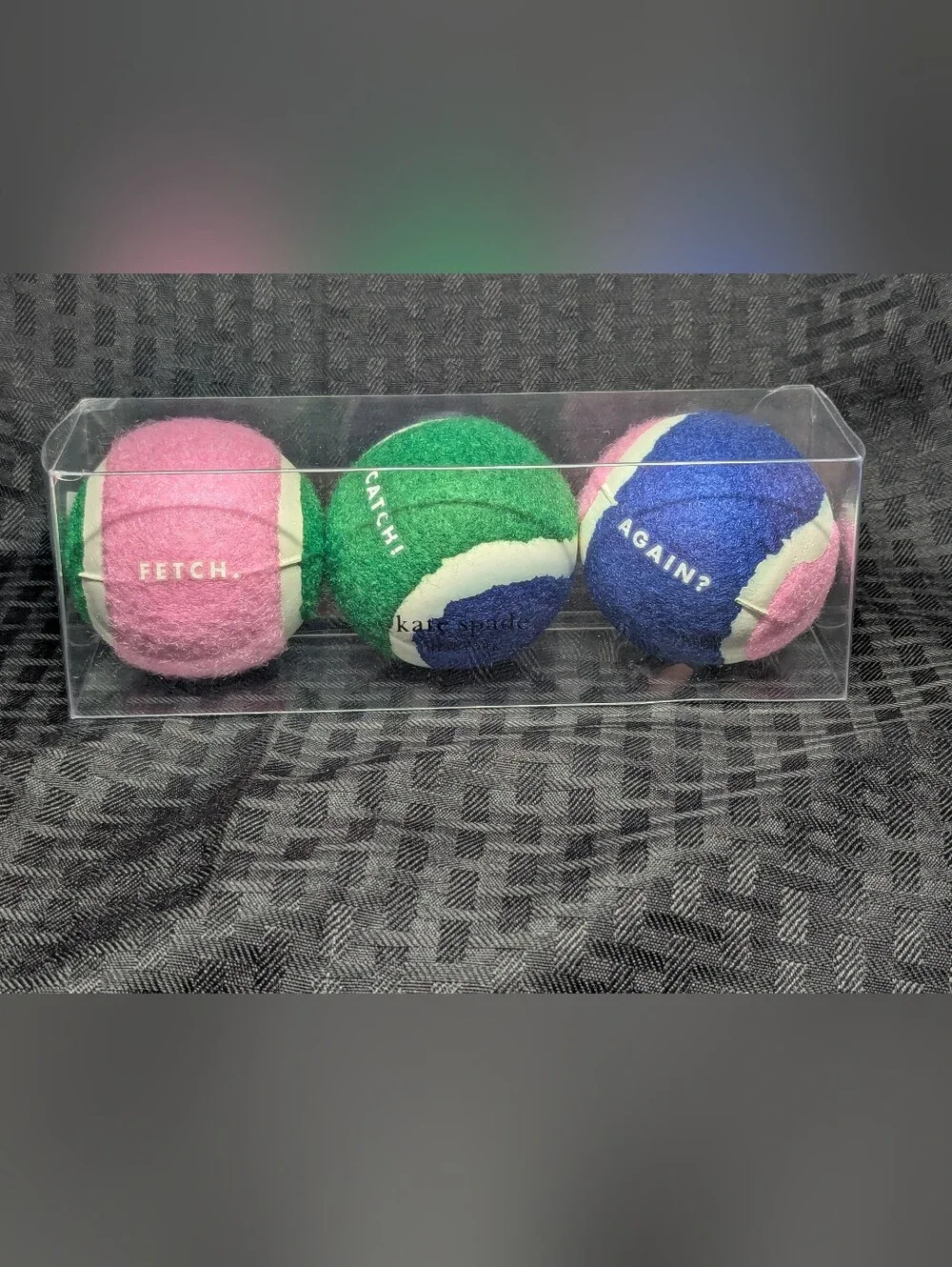 Pink, Green & Blue Kate Spade Tennis Ball Set.